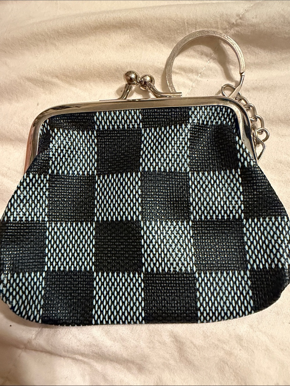 Black & Blue Checkered kiss lock Coin Purse with Keyring